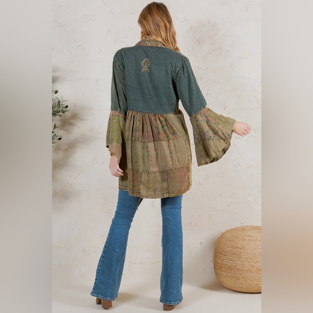 Young Threads Artisan Boho Patchwork Denim Cotton Kimono - Picture 4 of 6
